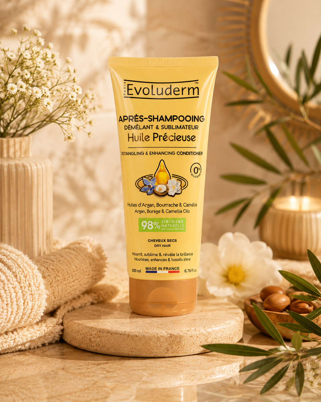 Après-Shampoing Démêlant & Sublimateur Huile Précieuse - 200ml - 98% d'Ingrédients d'Origine Naturelle
