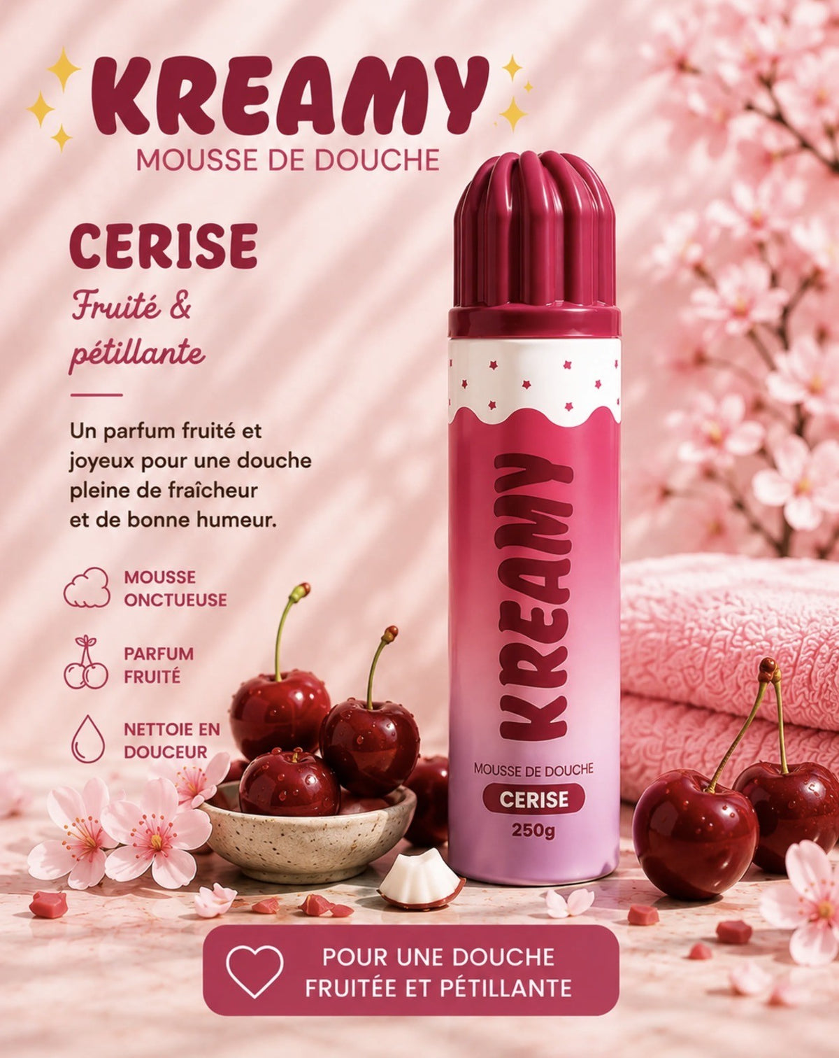Mousse de douche KREAMY 250 g ( 4 senteurs disponibles)