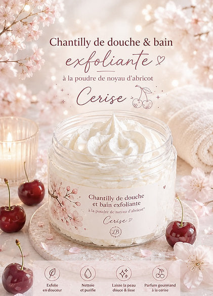 Chantilly douche et bain exfoliante à la poudre de noyau d'abricot 100G