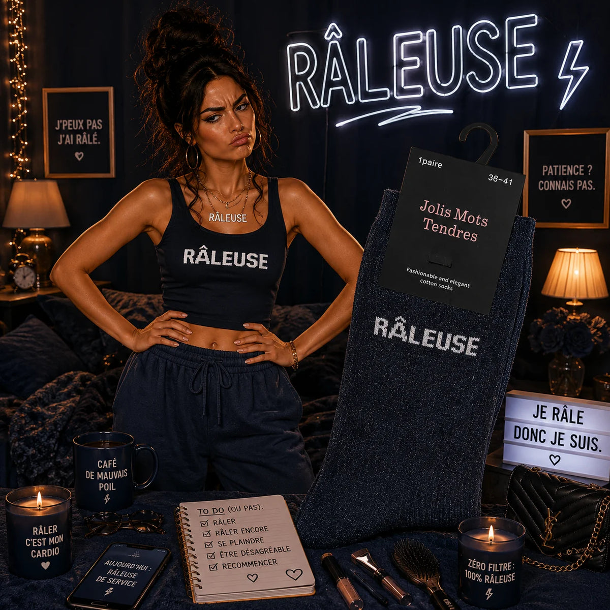 Chaussettes Fun "RALEUSE" Bleu nuit