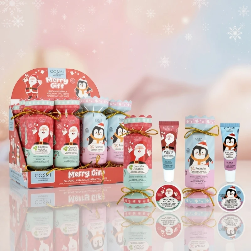 Coffrets Crackers COSMI “Merry Gift” — Duo Soin Nuit Visage & Lèvres 10 ml