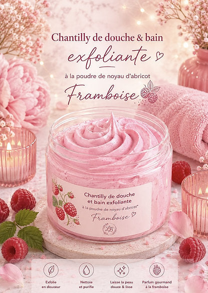 Chantilly douche et bain exfoliante à la poudre de noyau d'abricot 100G