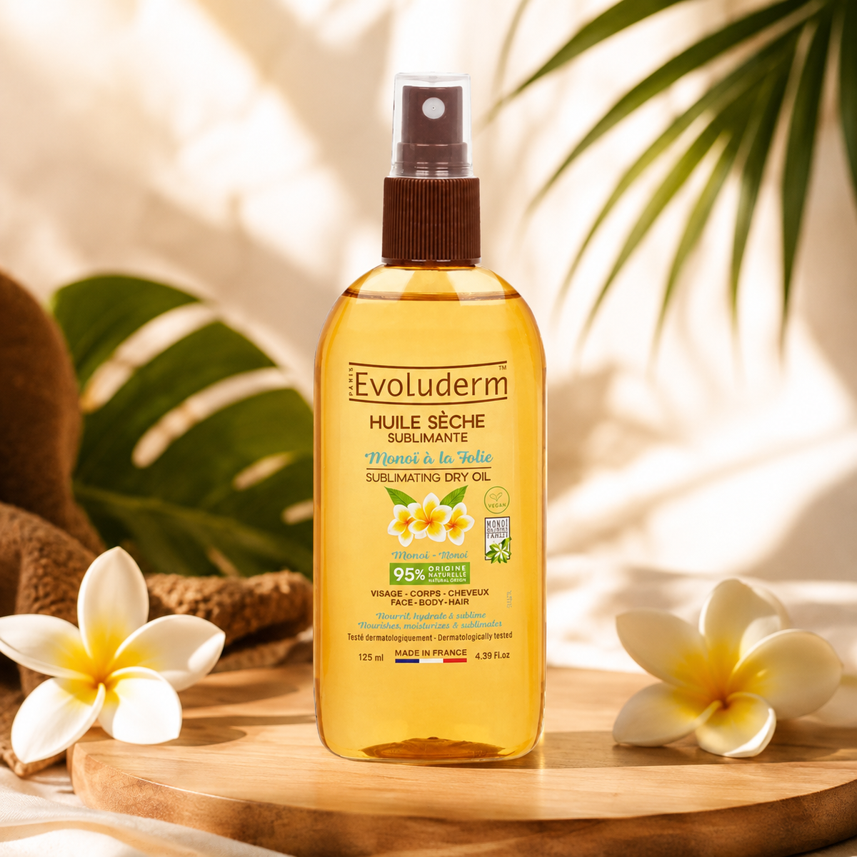 Huile Sèche Sublimante Monoï à la Folie - 125 ml - Ingrédients d'Origine Naturelle