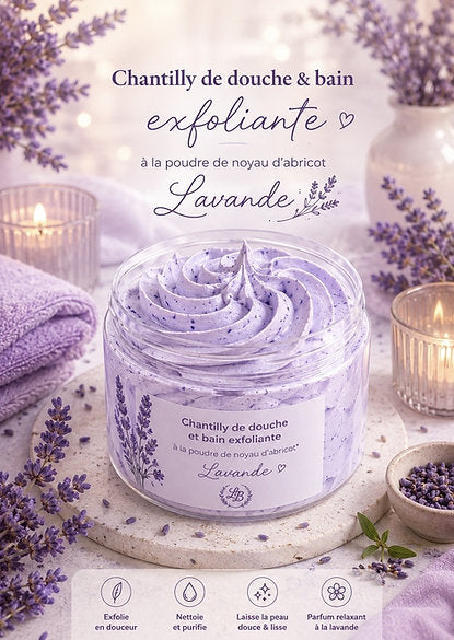 Chantilly douche et bain exfoliante à la poudre de noyau d'abricot 100G
