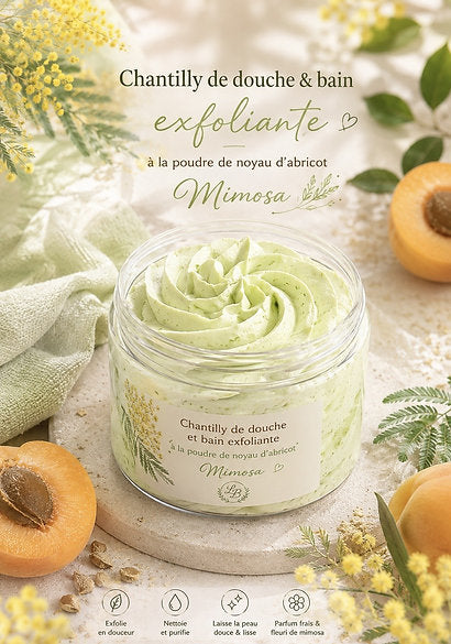 Chantilly douche et bain exfoliante à la poudre de noyau d'abricot 100G