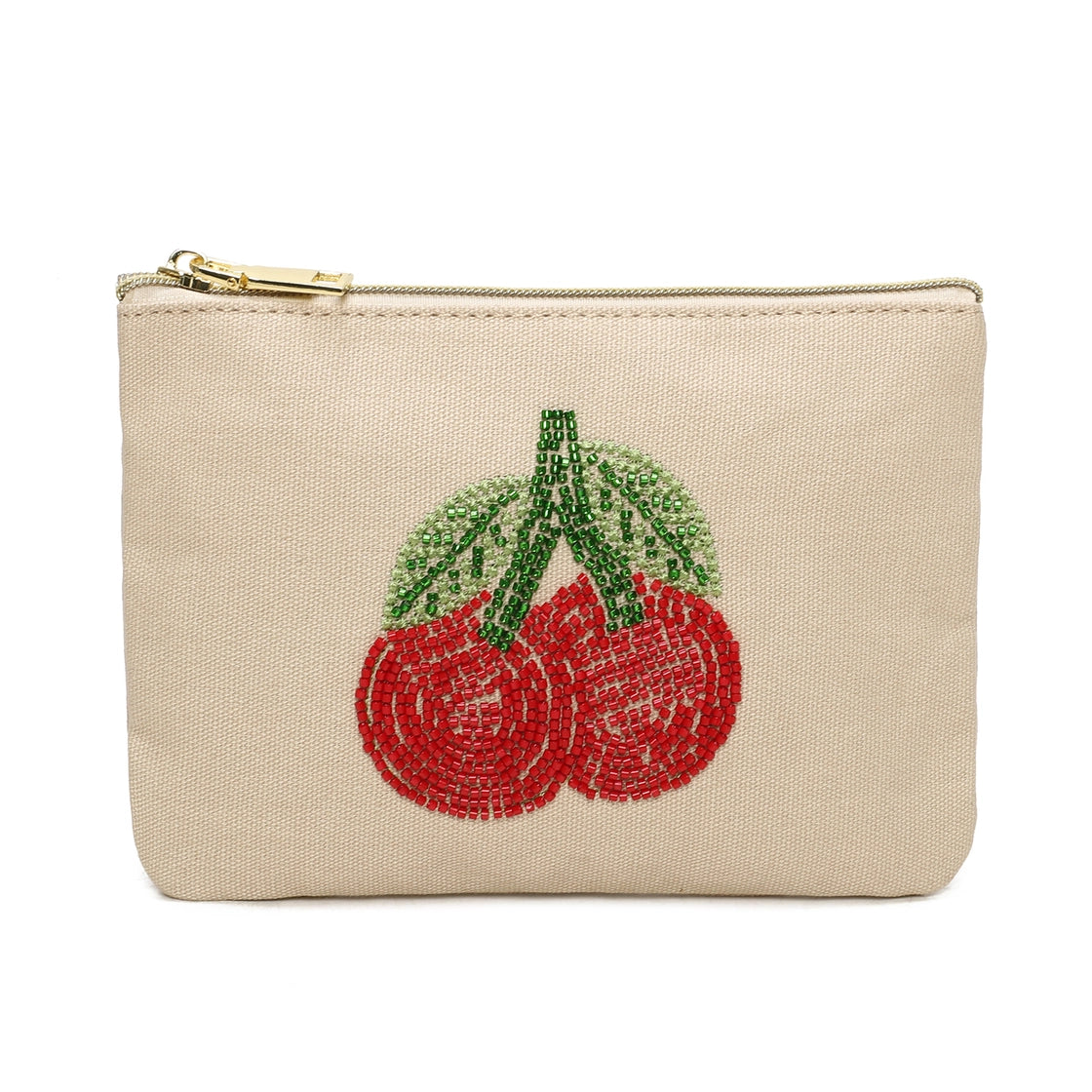 Trousse avec des cerises brodées en perles