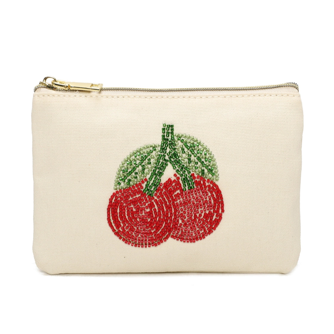 Trousse avec des cerises brodées en perles