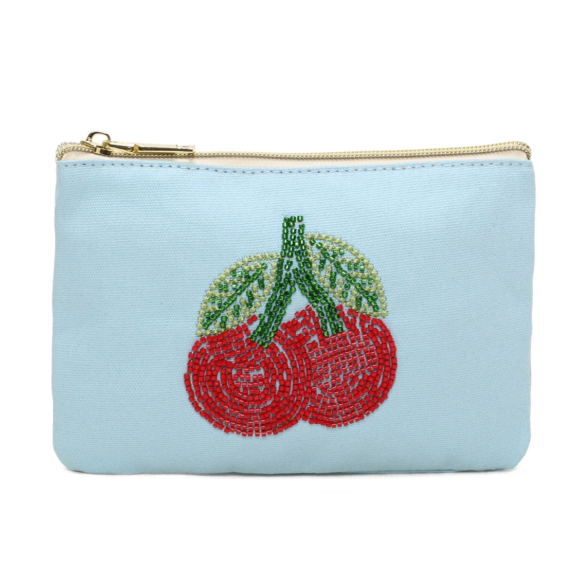 Trousse avec des cerises brodées en perles