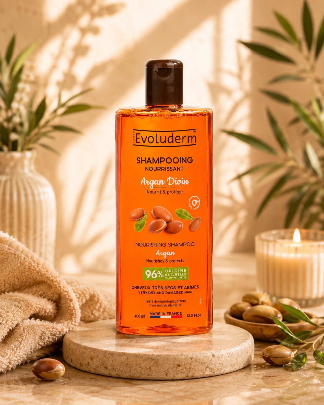 Shampoing Nourrissant Argan Divin - 400ml - 96% d'Ingrédients d'Origine Naturelle