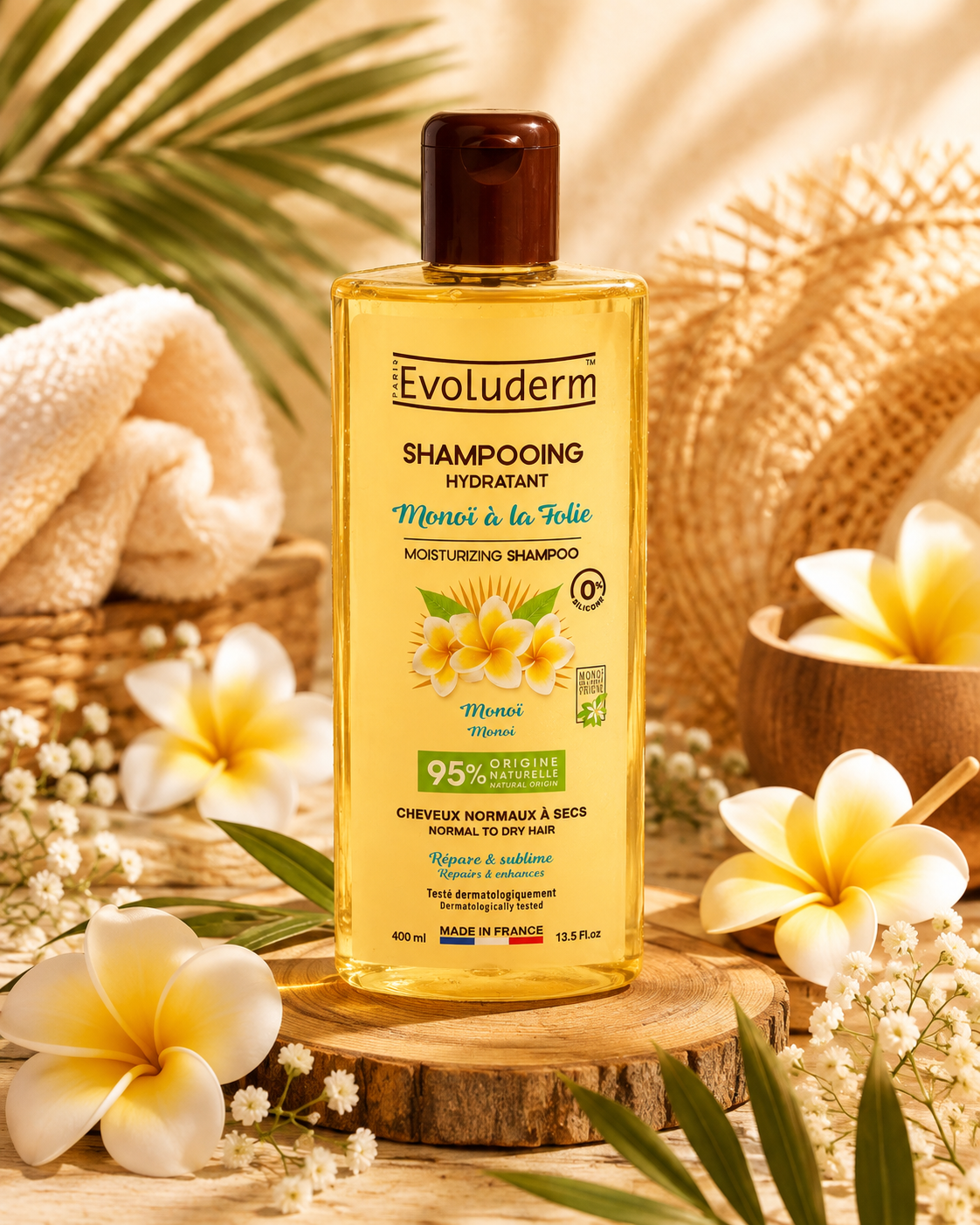 Shampoing Hydratant Monoï à la Folie - 400ml - 95% d'Ingrédients d'Origine Naturelle