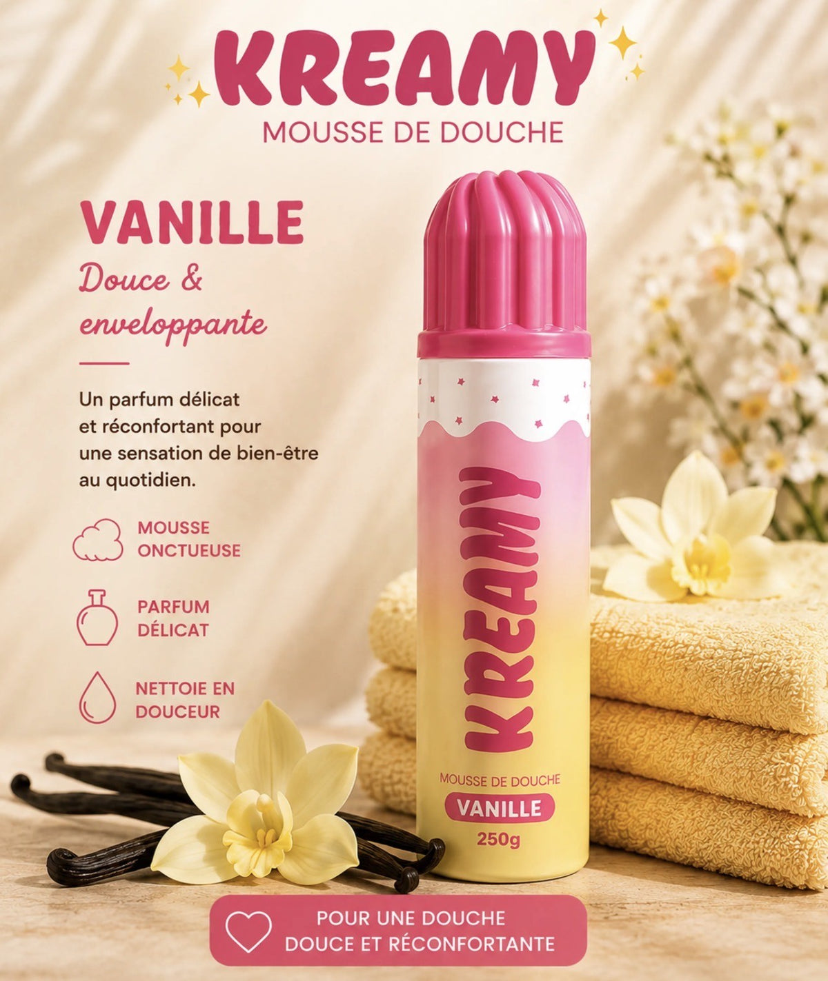 Mousse de douche KREAMY 250 g ( 4 senteurs disponibles)