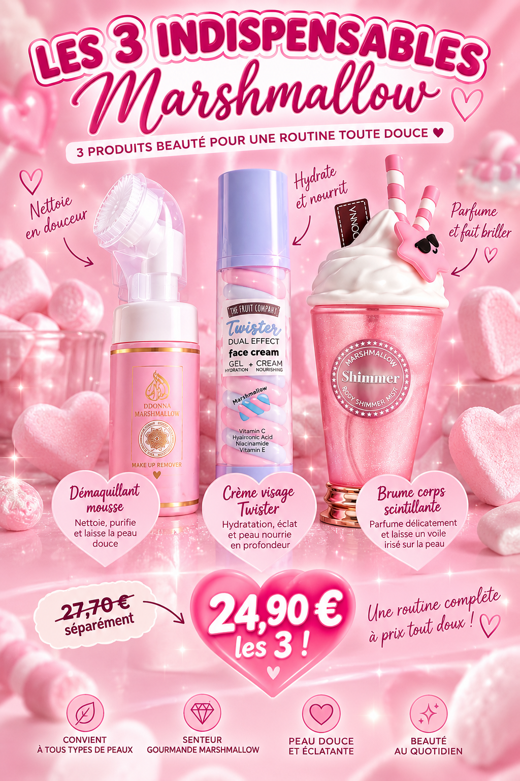 🍭Les 3 indispensables Marshmallow- Routine beauté gourmande💖