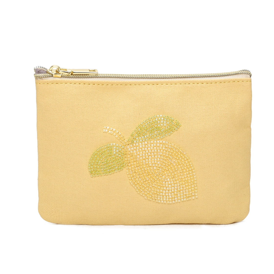 Trousse avec un citron brodé en perles