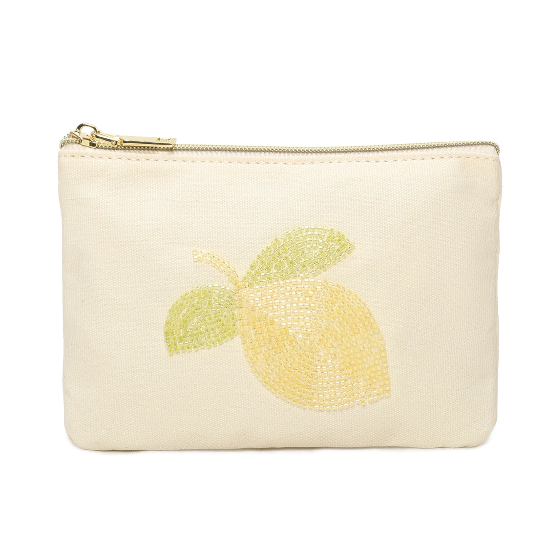 Trousse avec un citron brodé en perles