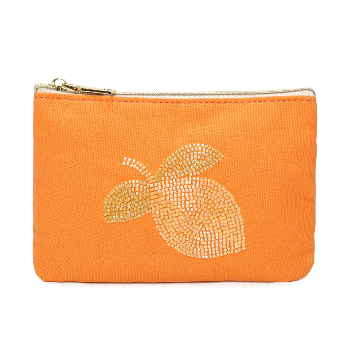 Trousse avec un citron brodé en perles