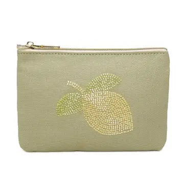 Trousse avec un citron brodé en perles